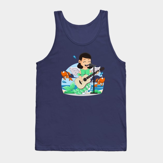 Mermaid cute singing playing guitar Tank Top by Mako Design 